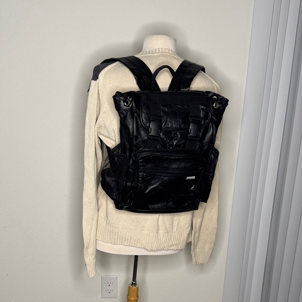 Leather Backpack Black 7 compartments 14”x 16”